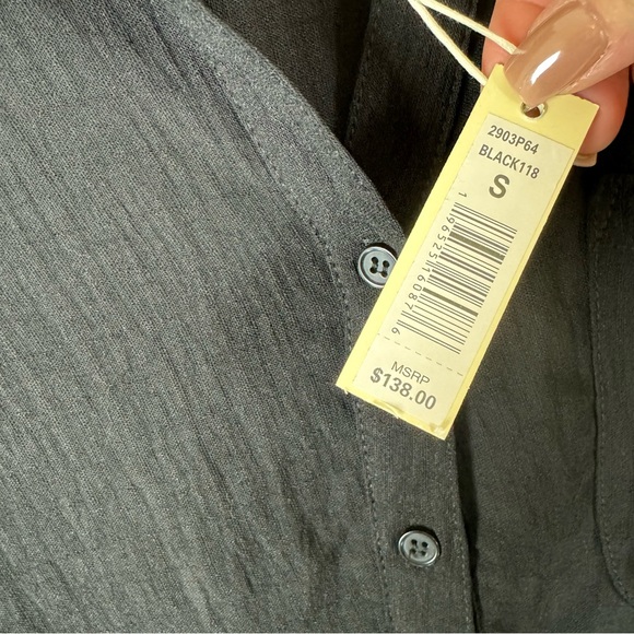 Max Studio Size Small Black Button Front Midi Shirt Dress Roll Tab Sleeves - Picture 5 of 9